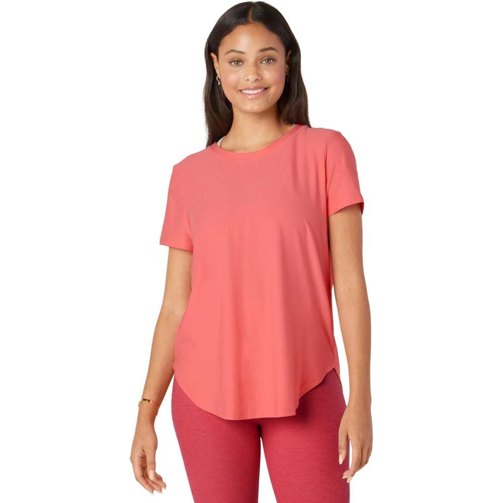 image:imageBeyond Yoga Womens Featherweight On The Down Low TeeSun Kissed Coral Heather