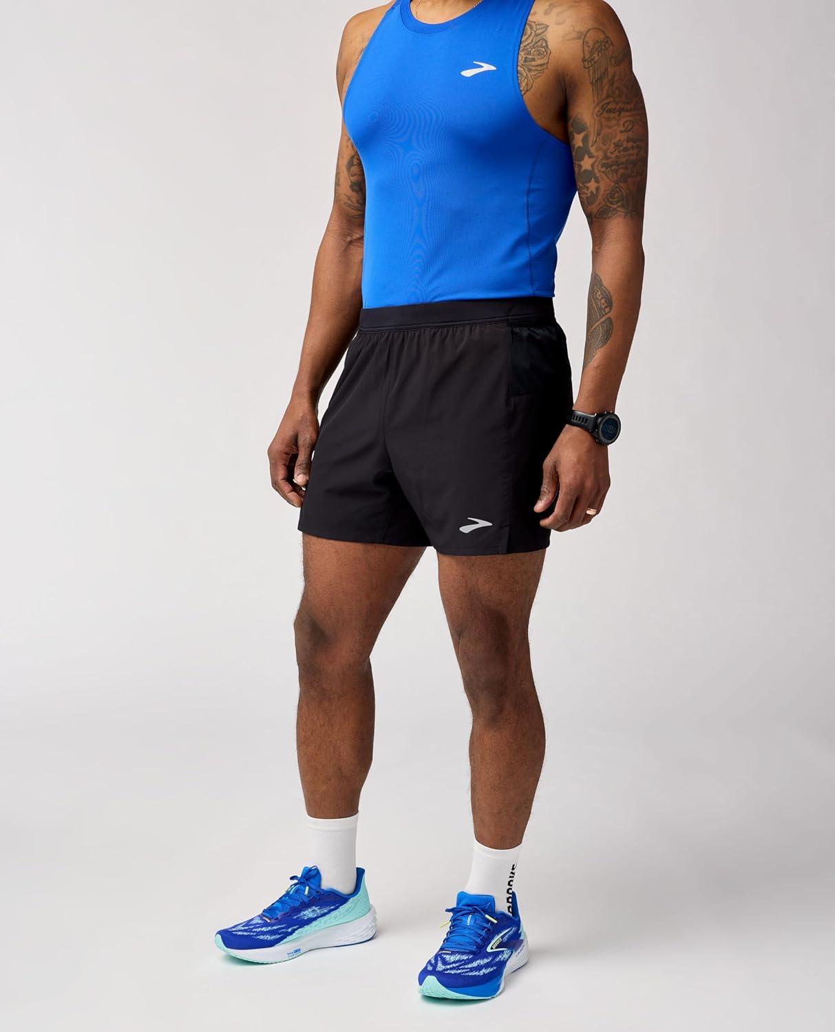image:imageBrooks Mens Journey 5quot Short Lightweight Supportive Fit Athletic Shorts with Brief Liner ampamp Secure StorageBlack