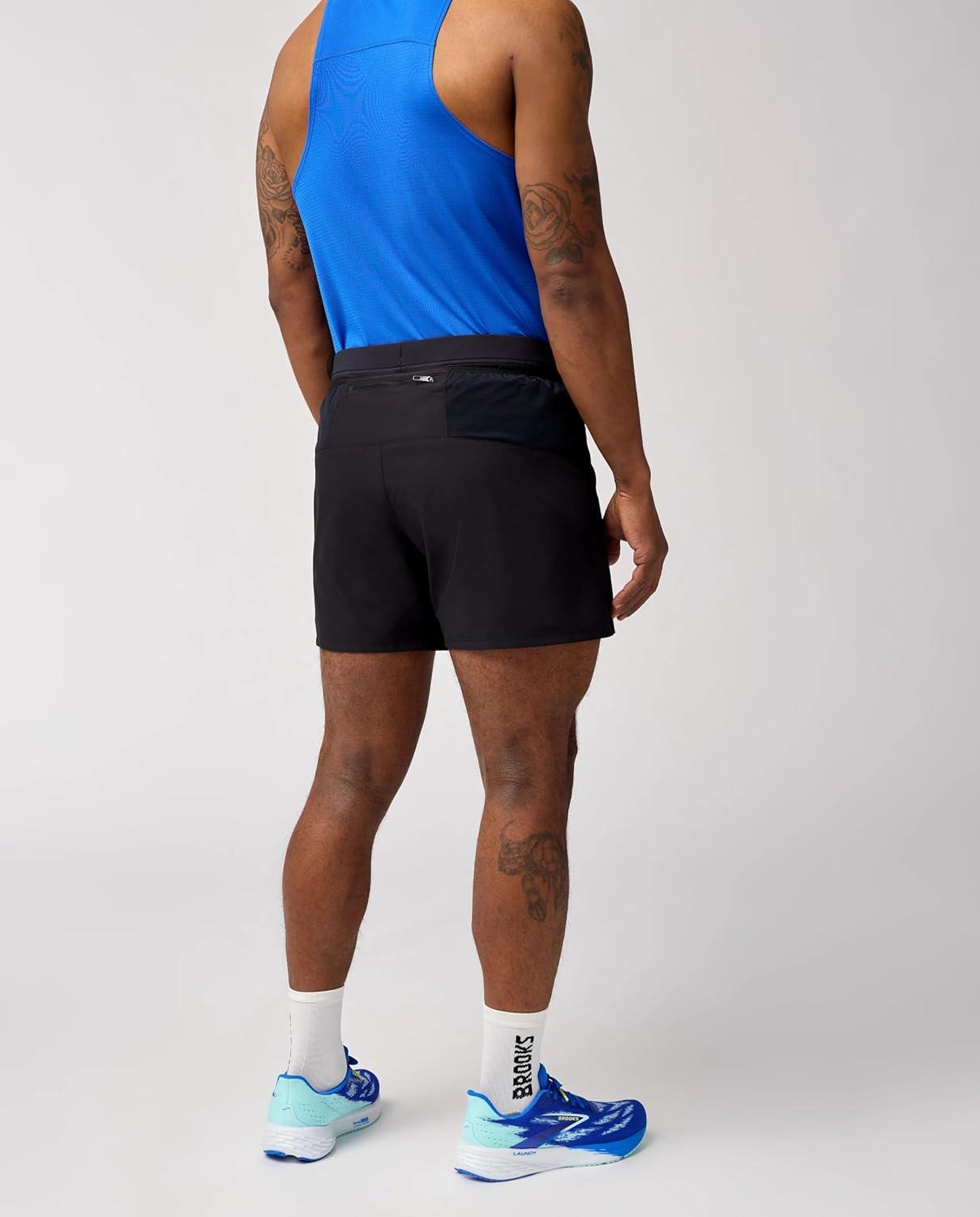 image:imageBrooks Mens Journey 5quot Short Lightweight Supportive Fit Athletic Shorts with Brief Liner ampamp Secure StorageBlack