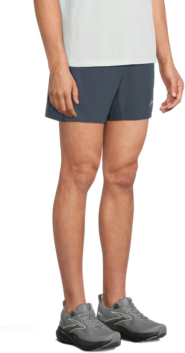 image:imageBrooks Mens Journey 5quot Short Lightweight Supportive Fit Athletic Shorts with Brief Liner ampamp Secure StorageBlue SlateSpeed Logo
