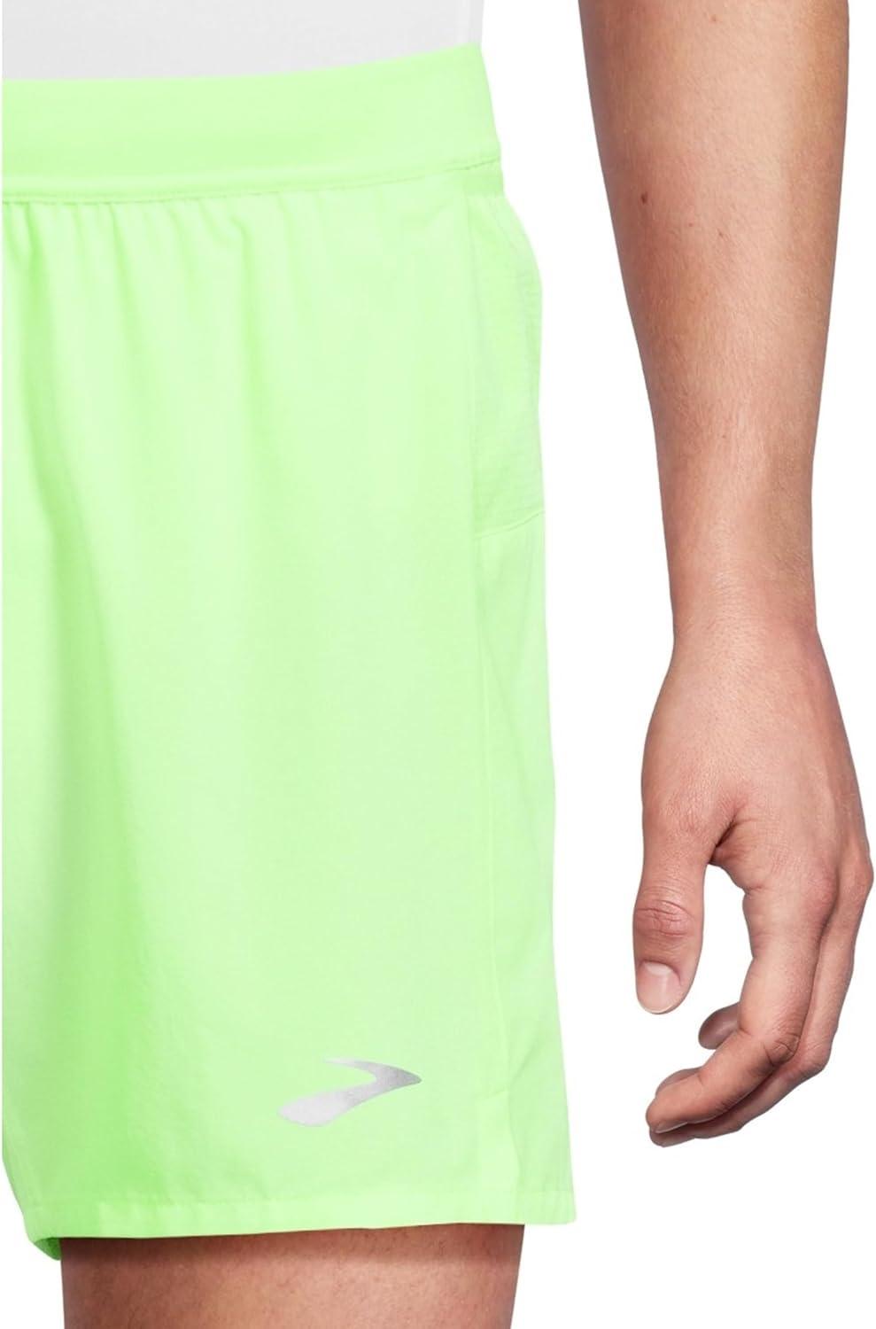 image:imageBrooks Mens Journey 5quot Short Lightweight Supportive Fit Athletic Shorts with Brief Liner ampamp Secure StorageNeo Limeade