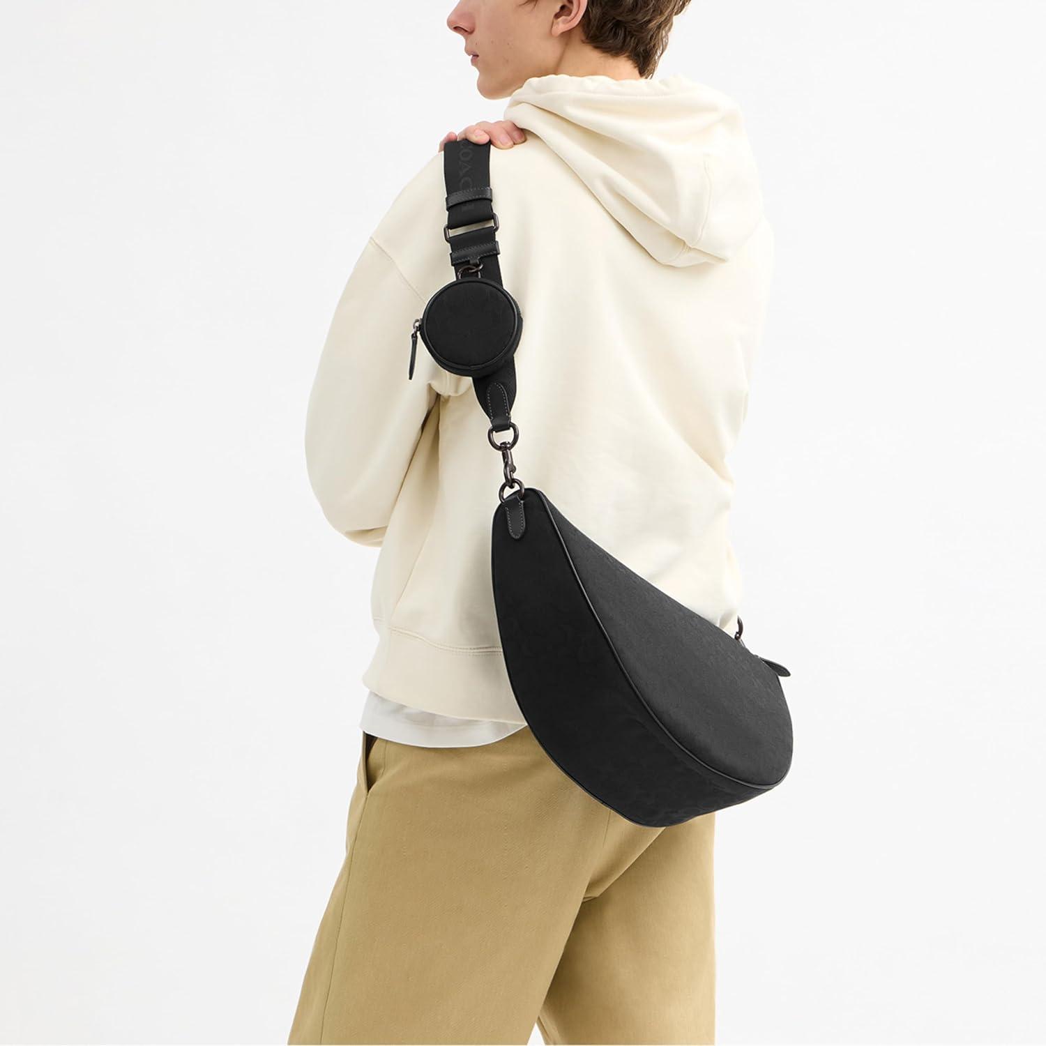 image:imageCOACH mens Hall Soft Sling Bag 45 in Signature JacquardBlack
