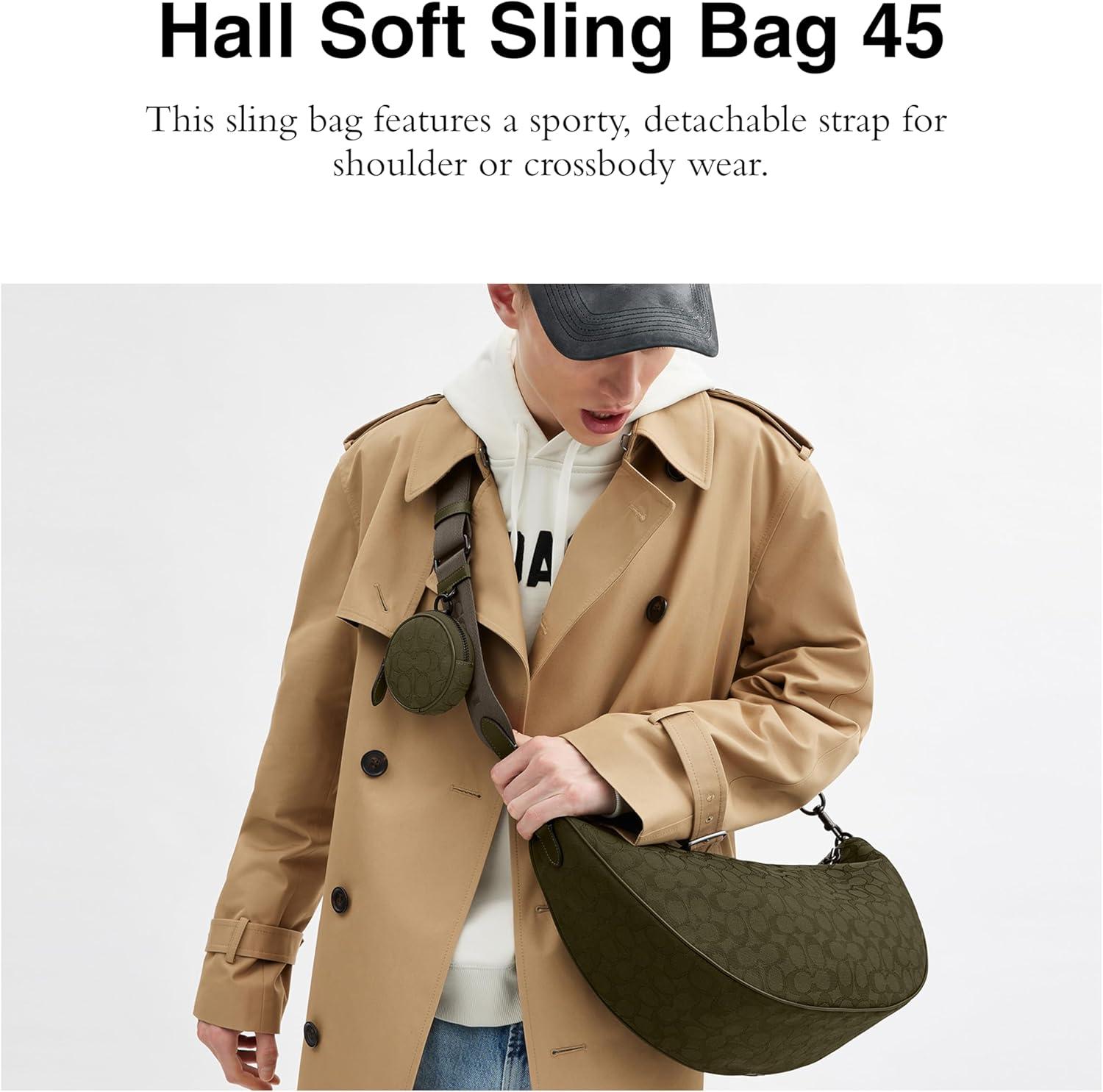 image:imageCOACH mens Hall Soft Sling Bag 45 in Signature JacquardOlive Drab
