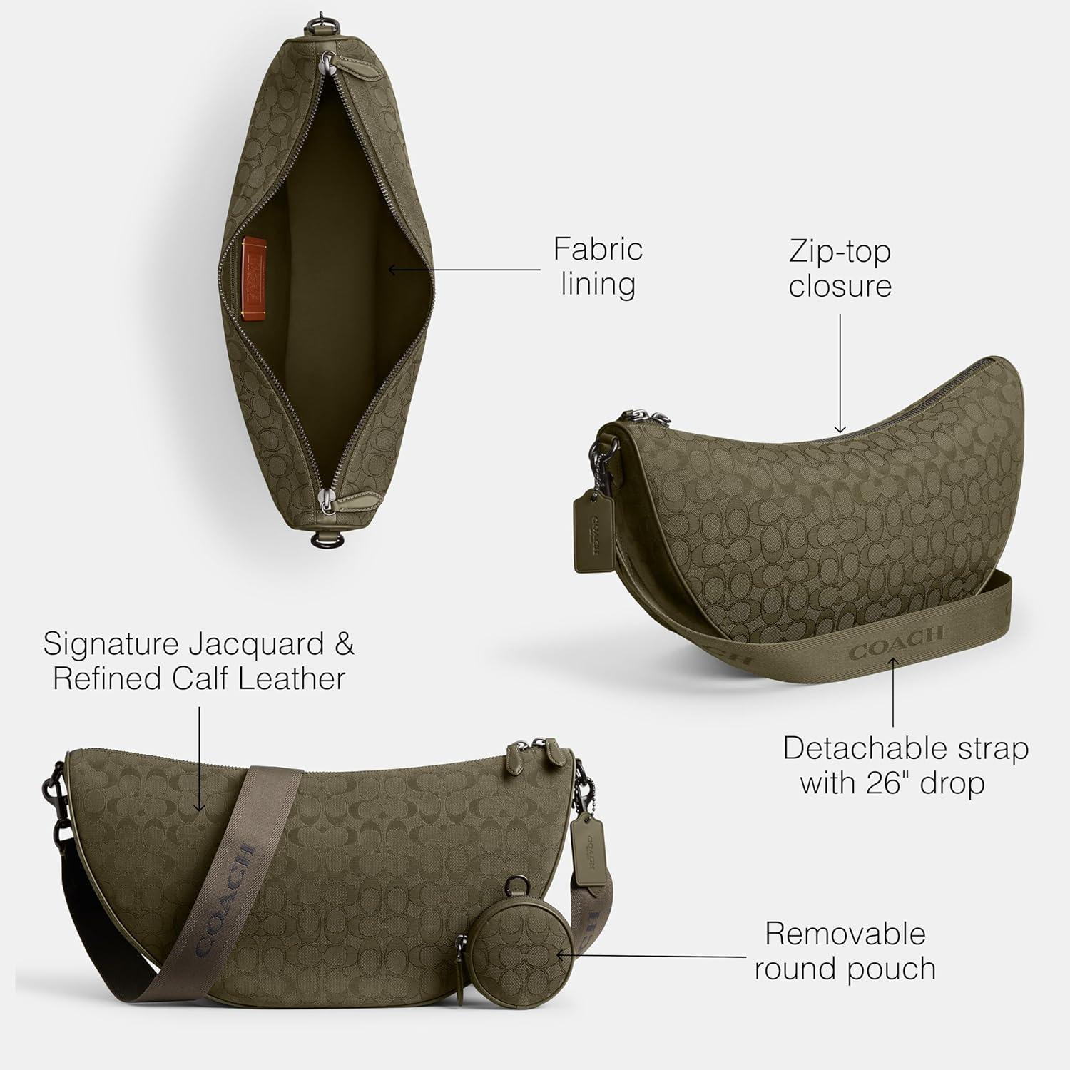 image:imageCOACH mens Hall Soft Sling Bag 45 in Signature JacquardOlive Drab