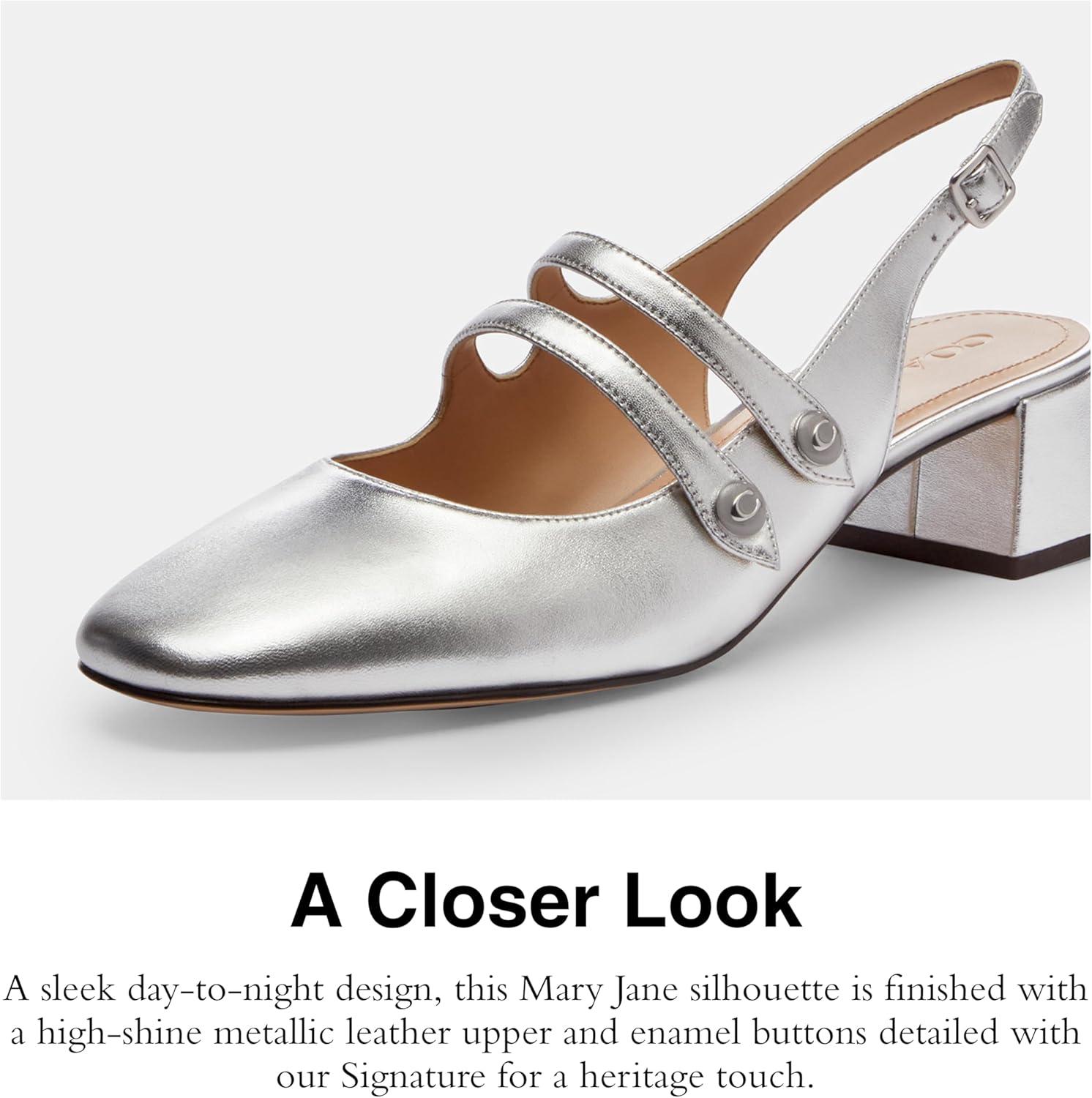 image:imageCoach Womens Winley Metallic Slingback Mary JaneCharcoalBlack
