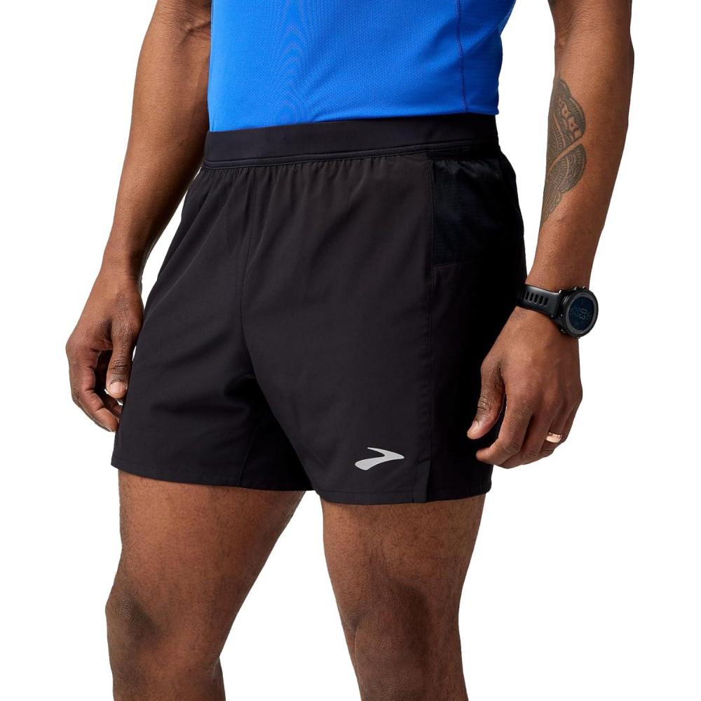 image:imageBrooks Mens Journey 5quot Short Lightweight Supportive Fit Athletic Shorts with Brief Liner ampamp Secure StorageBlack