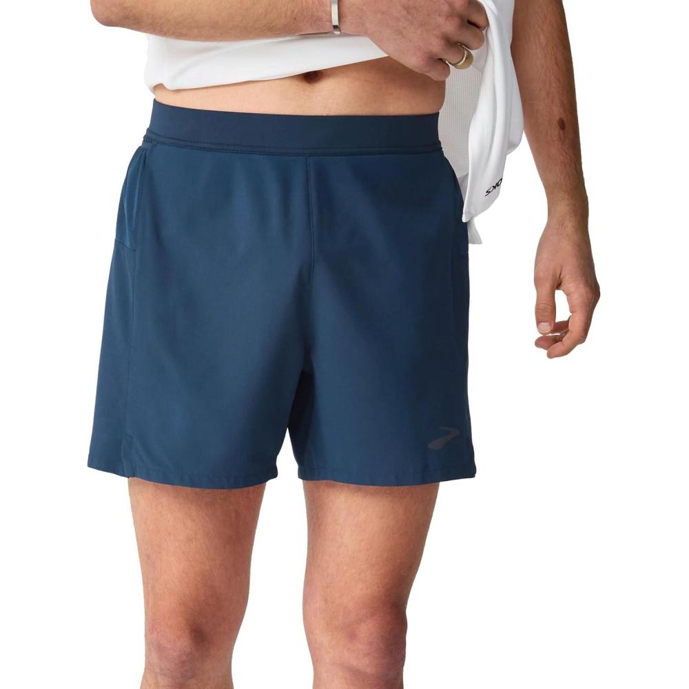 image:imageBrooks Mens Journey 5quot Short Lightweight Supportive Fit Athletic Shorts with Brief Liner ampamp Secure StorageMidnight Run