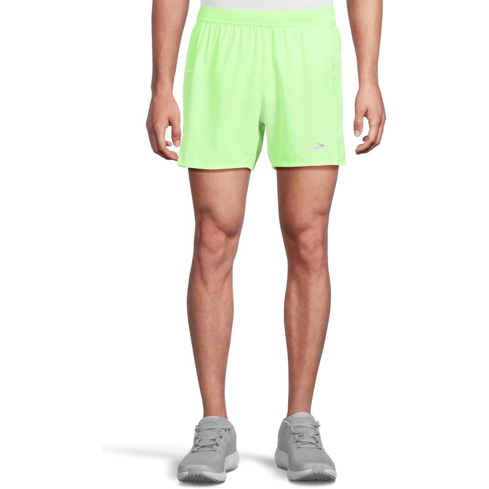 image:imageBrooks Mens Journey 5quot Short Lightweight Supportive Fit Athletic Shorts with Brief Liner ampamp Secure StorageNeo Limeade