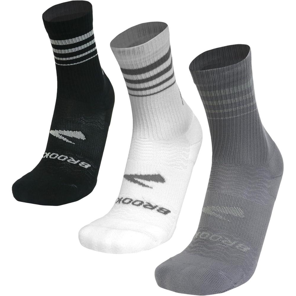 image:imageBrooks RunIn Crew 3 Pack Socks Performance Athletic Running Crew Socks with Comfort Fit for Men ampamp Women 3PackAsphaltWhiteBlack