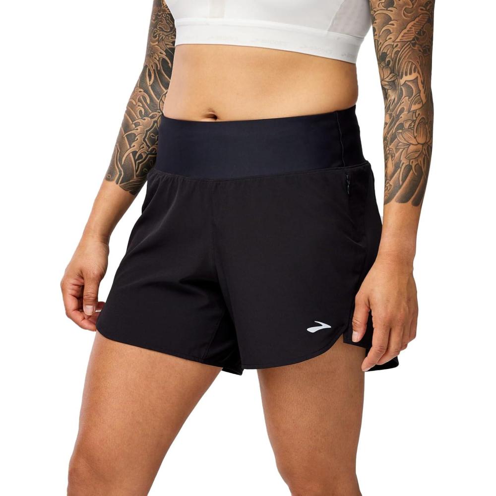 image:imageBrooks Womens Chaser 5quot Short 20 HighRise Athletic Shorts with Adjustable Waistband Secure Storage ampamp Stretch FabricBlack