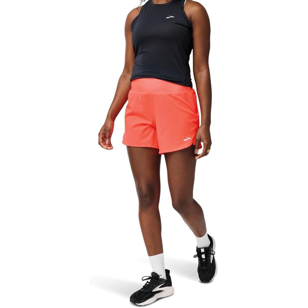 image:imageBrooks Womens Chaser 5quot Short 20 HighRise Athletic Shorts with Adjustable Waistband Secure Storage ampamp Stretch FabricNeo Cayenne