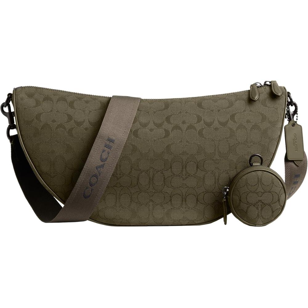 image:imageCOACH mens Hall Soft Sling Bag 45 in Signature JacquardOlive Drab