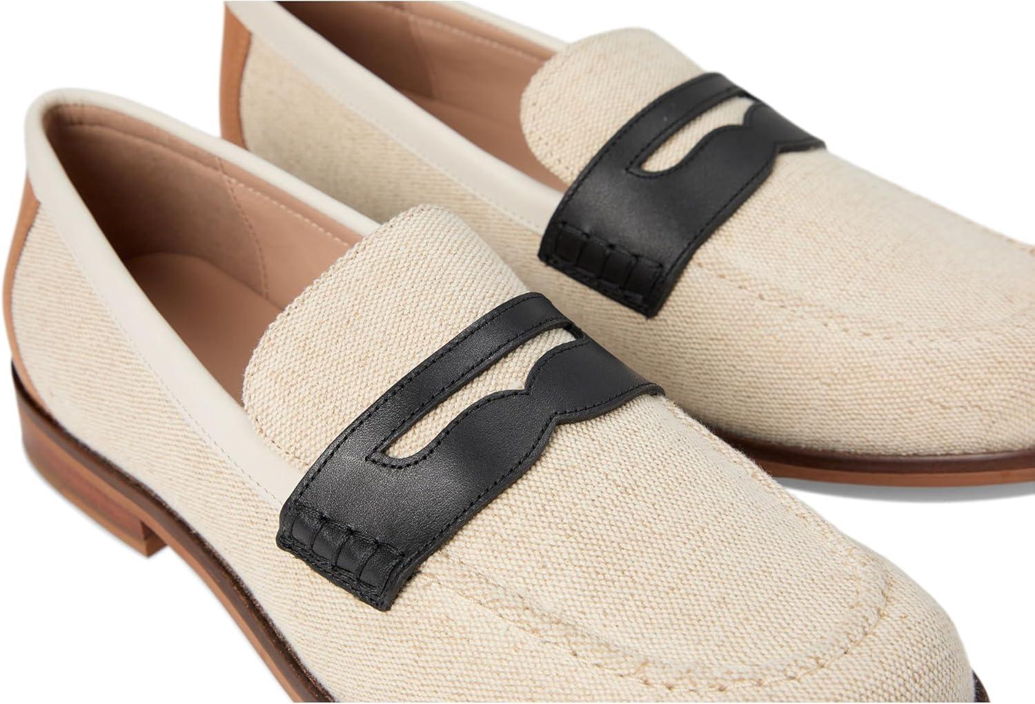 image:imageCole Haan Womens Lana Lux Penny Loafers Remastered FlatCanvasBlackIvroy