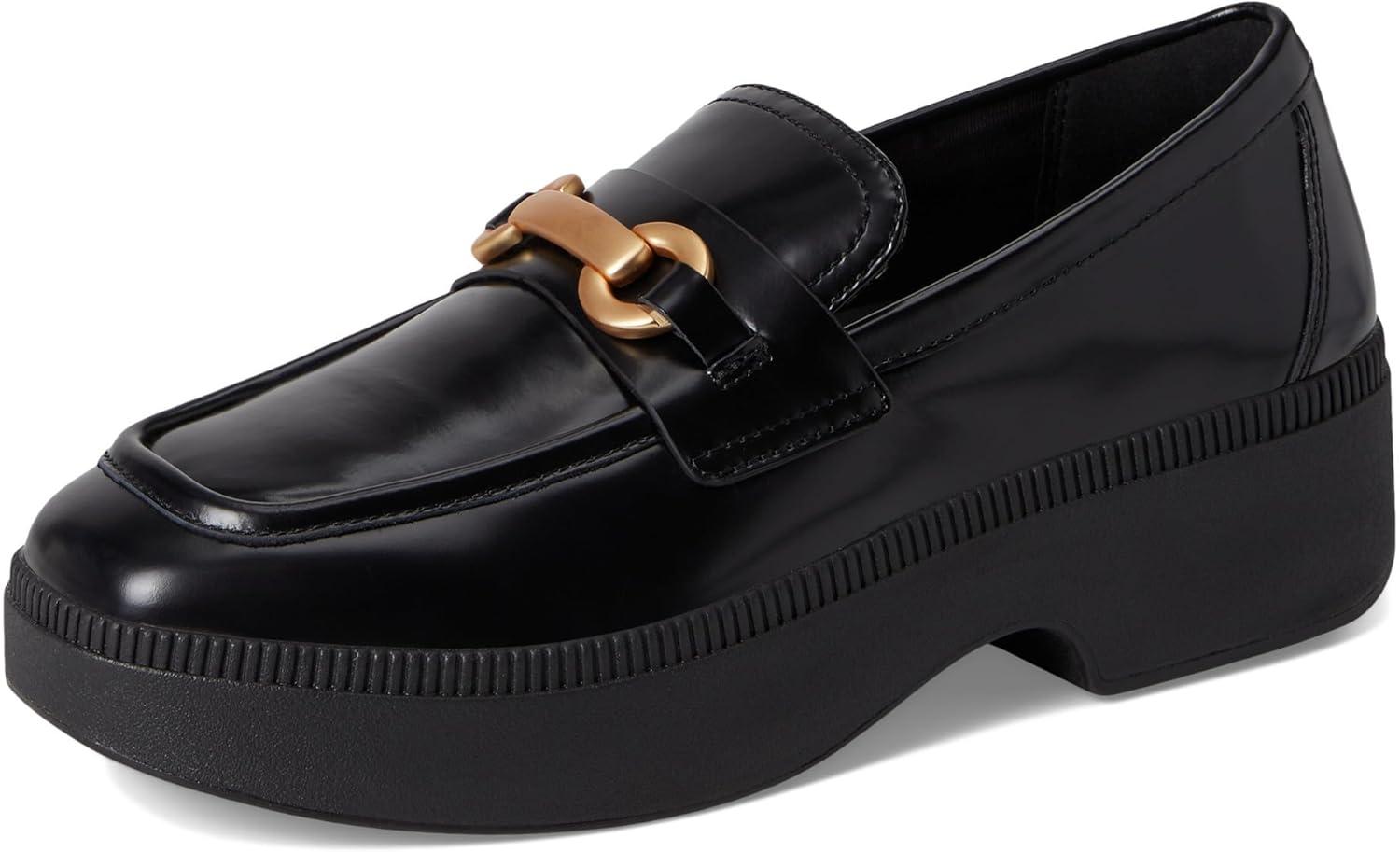 image:imageFitFlop Womens Fluma ChunkySnaffle BoxLeather DemiWedge LoafersBlack