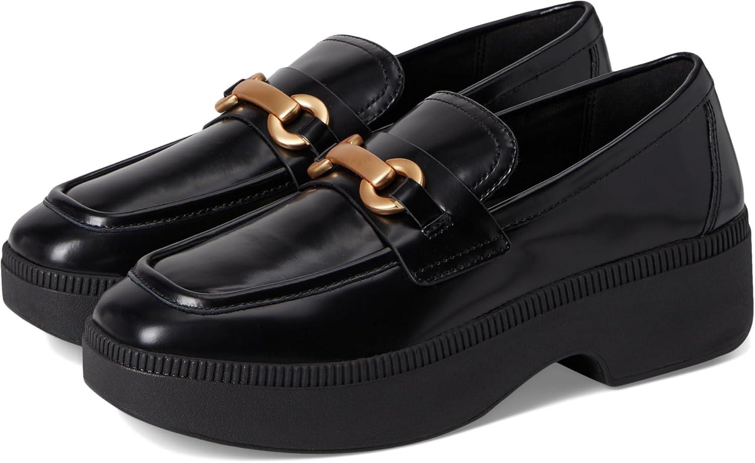 image:imageFitFlop Womens Fluma ChunkySnaffle BoxLeather DemiWedge LoafersBlack