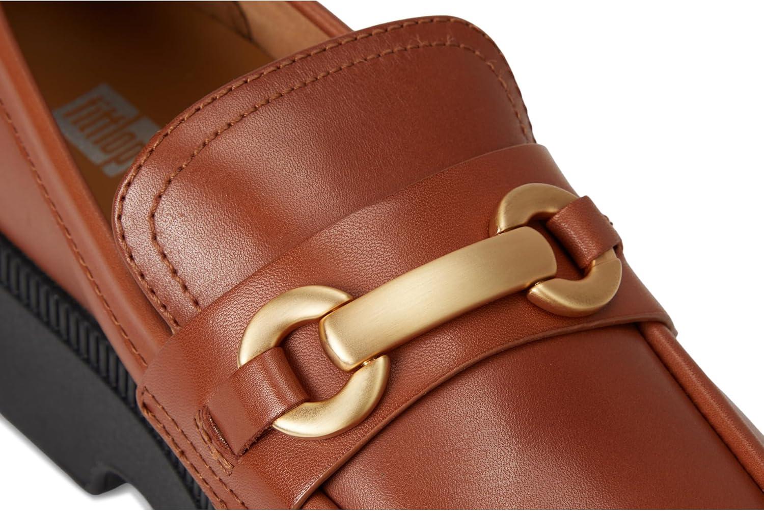 image:imageFitFlop Womens Fluma ChunkySnaffle Leather DemiWedge LoafersDeep Tan