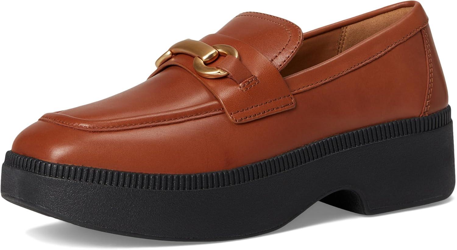 image:imageFitFlop Womens Fluma ChunkySnaffle Leather DemiWedge LoafersDeep Tan