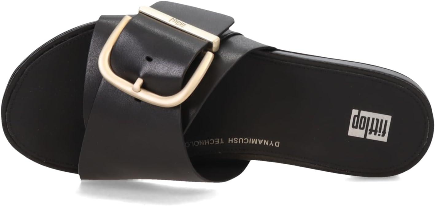 image:imageFitFlop Womens Gracie MaxiBuckle Leather Slides Wedge SandalBlack