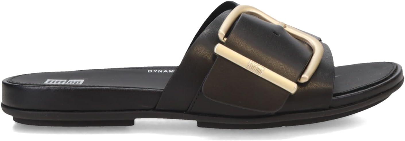 image:imageFitFlop Womens Gracie MaxiBuckle Leather Slides Wedge SandalBlack