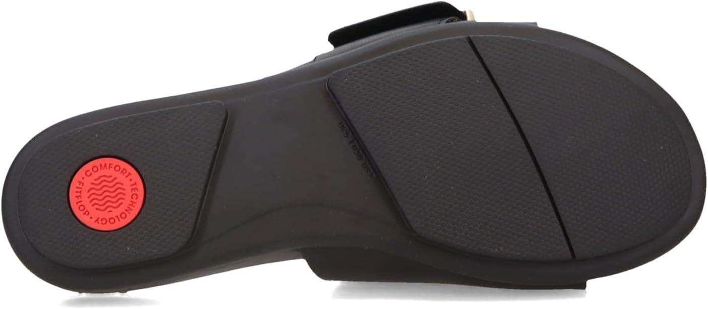 image:imageFitFlop Womens Gracie MaxiBuckle Leather Slides Wedge SandalBlack