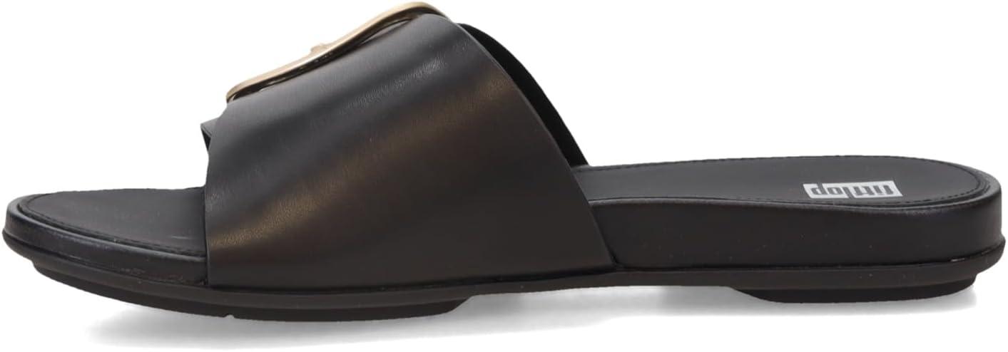 image:imageFitFlop Womens Gracie MaxiBuckle Leather Slides Wedge SandalBlack