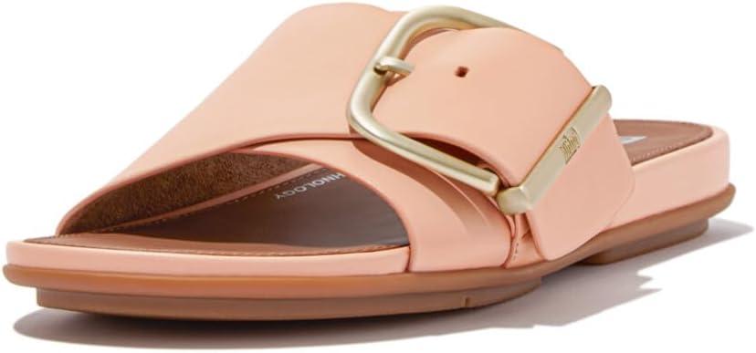 image:imageFitFlop Womens Gracie MaxiBuckle Leather Slides Wedge SandalBlushy