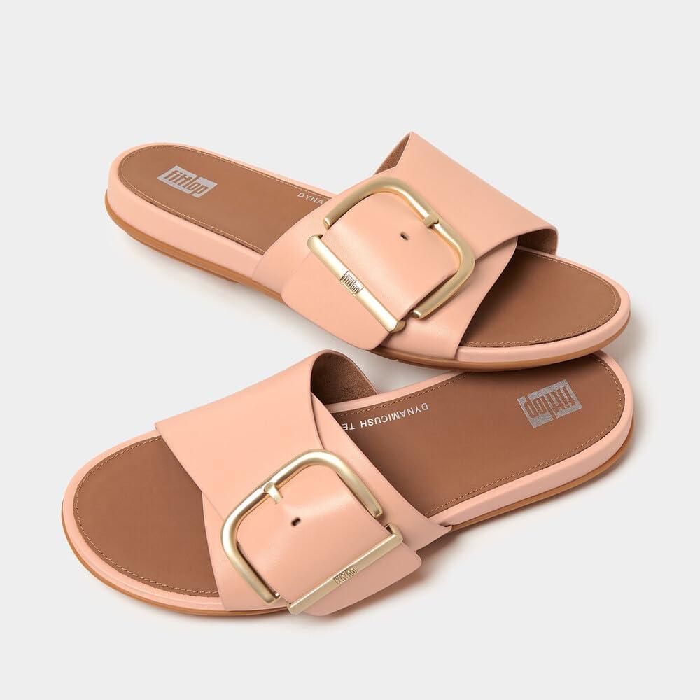 image:imageFitFlop Womens Gracie MaxiBuckle Leather Slides Wedge SandalBlushy