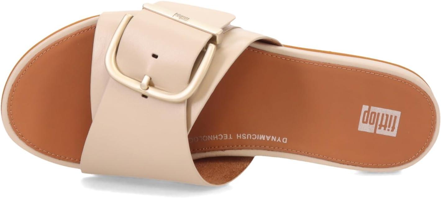 image:imageFitFlop Womens Gracie MaxiBuckle Leather Slides Wedge SandalStone Beige