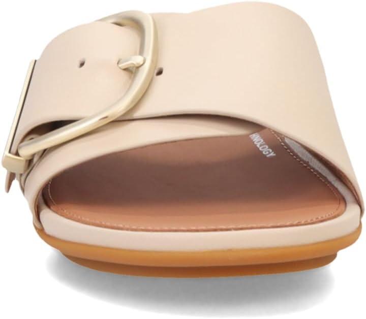 image:imageFitFlop Womens Gracie MaxiBuckle Leather Slides Wedge SandalStone Beige