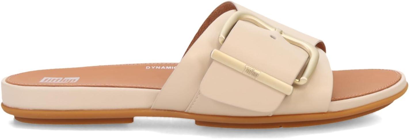image:imageFitFlop Womens Gracie MaxiBuckle Leather Slides Wedge SandalStone Beige
