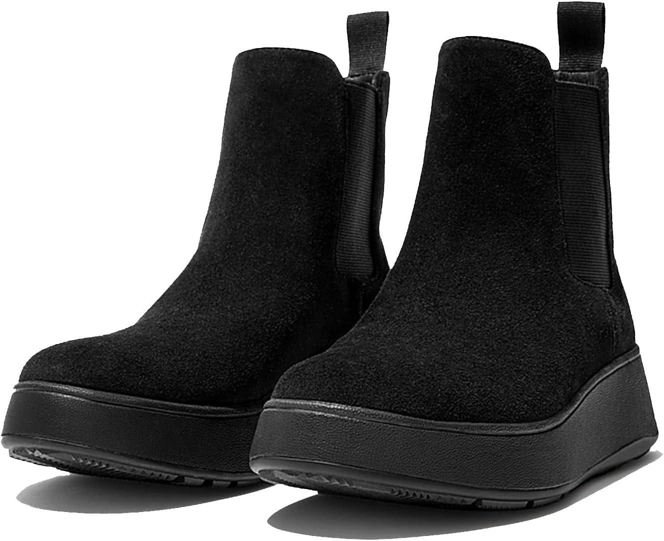 image:imageFitFlop womens Fmode Suede Flatform Chelsea Boots 2tone ElasticAll Black