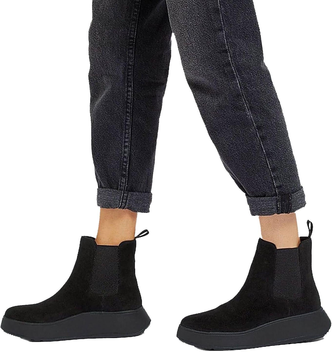 image:imageFitFlop womens Fmode Suede Flatform Chelsea Boots 2tone ElasticAll Black