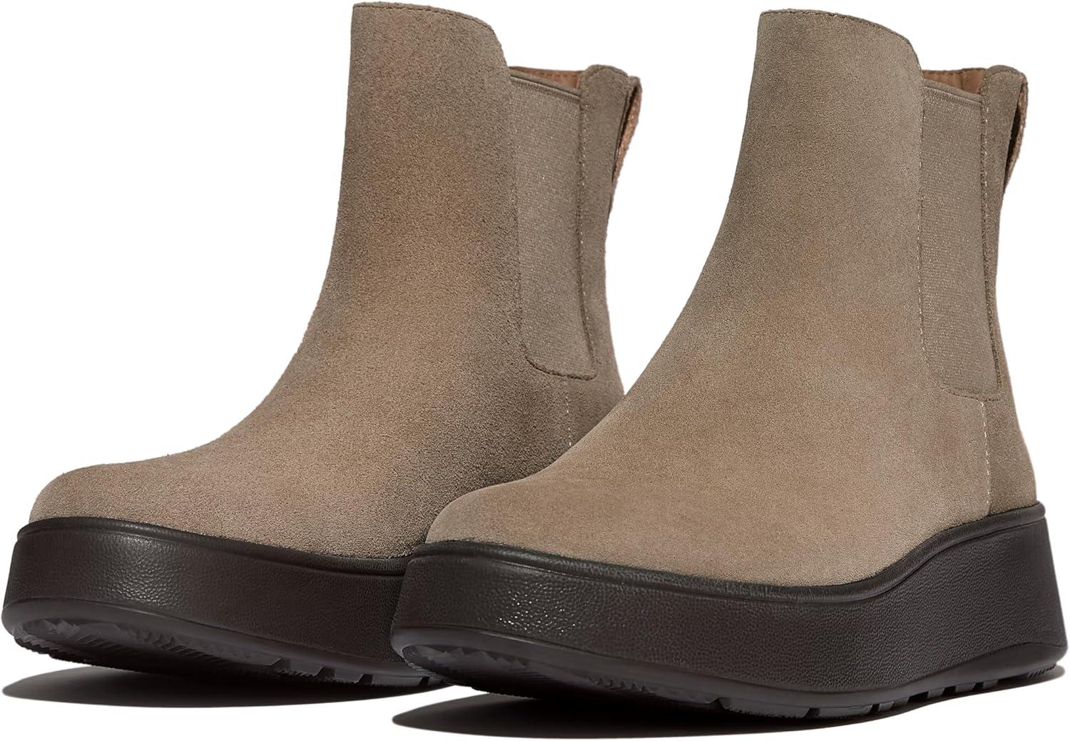 image:imageFitFlop womens Fmode Suede Flatform Chelsea Boots 2tone ElasticTaupe