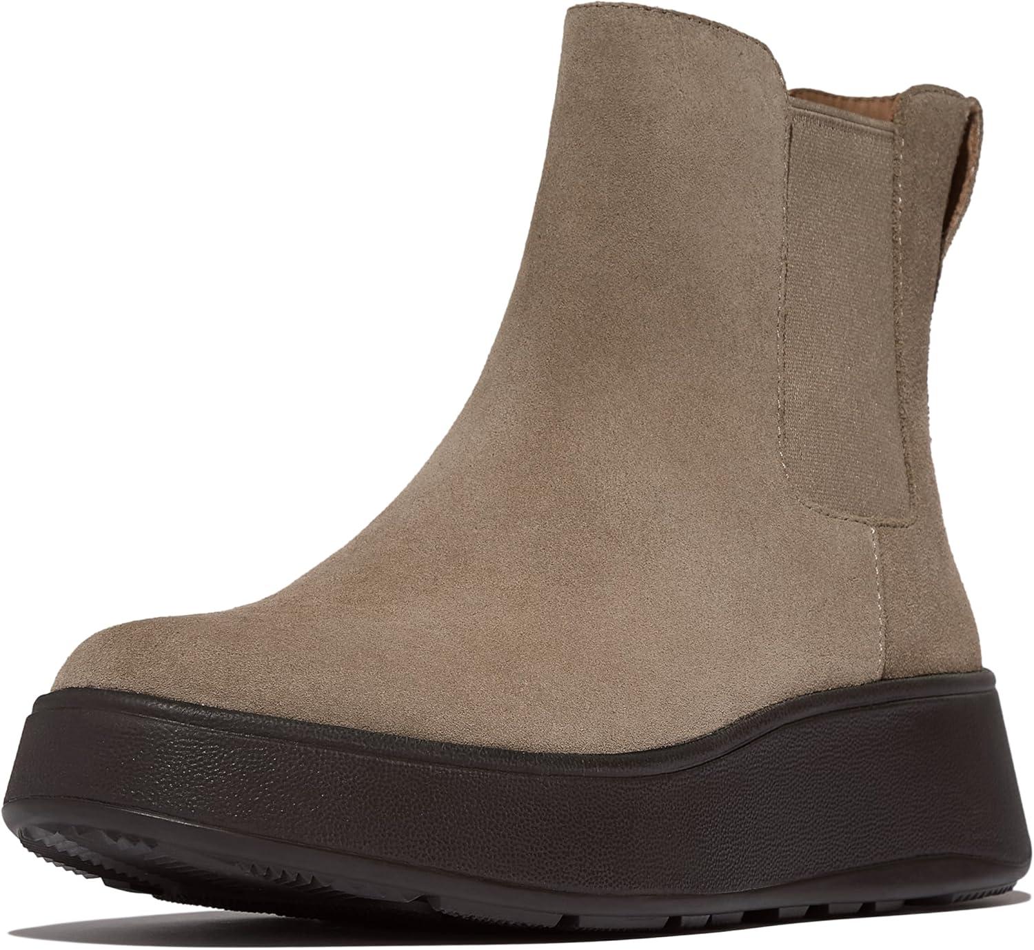 image:imageFitFlop womens Fmode Suede Flatform Chelsea Boots 2tone ElasticTaupe