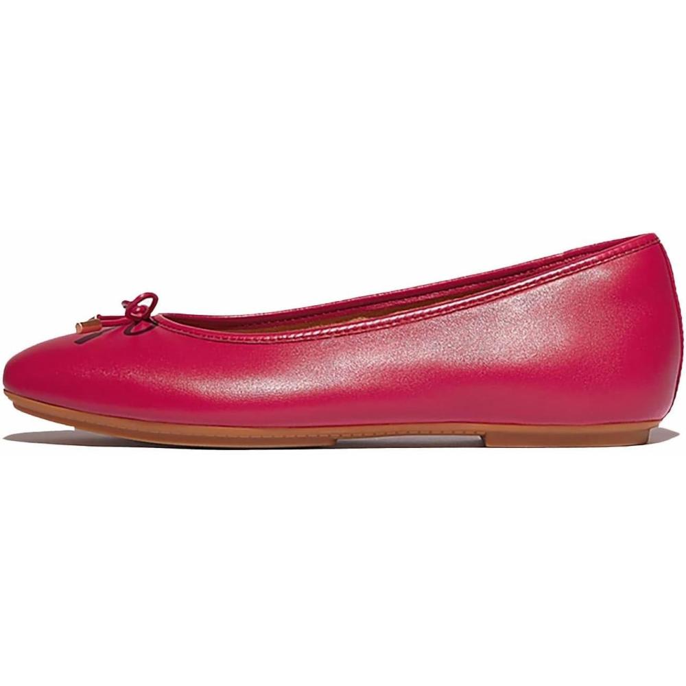 image:imageFitFlop Womens Delicato Bow Soft Leather Ballet FlatsRedberry