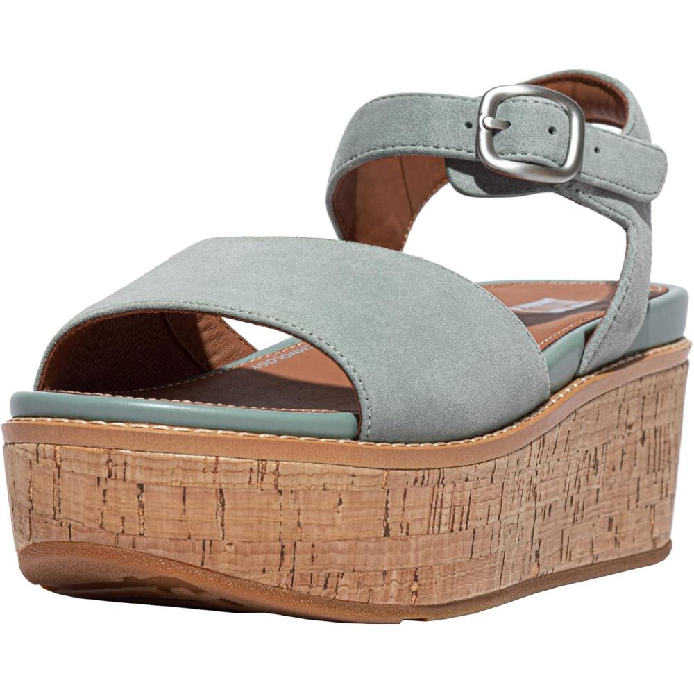 image:imageFitFlop Womens Eloise CorkWRAP Suede BackStrap Wedge SandalsCool Blue