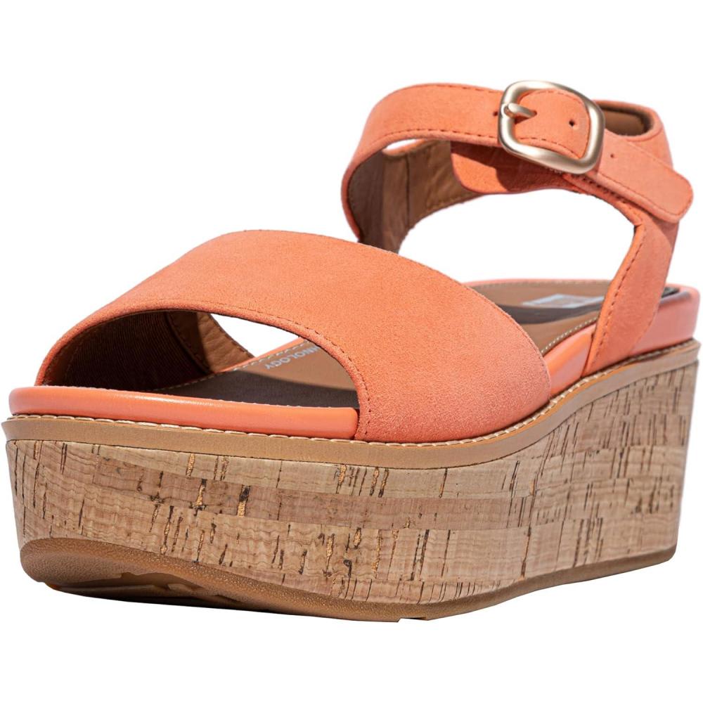image:imageFitFlop Womens Eloise CorkWRAP Suede BackStrap Wedge SandalsSunshine Coral