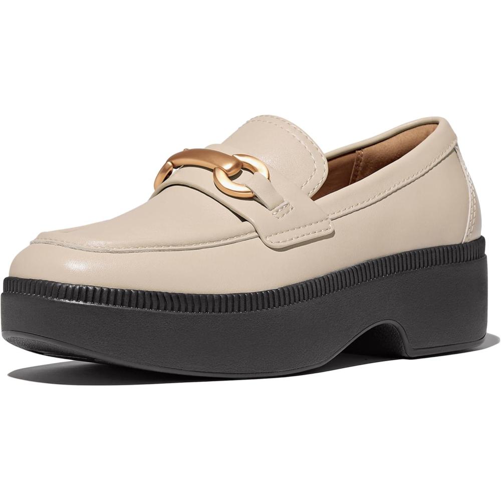 image:imageFitFlop Womens Fluma ChunkySnaffle Leather DemiWedge LoafersStone Beige