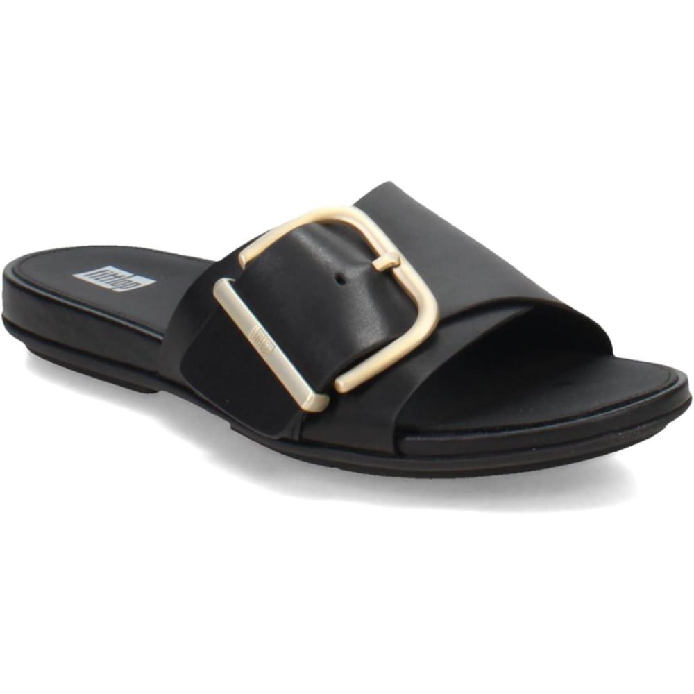 image:imageFitFlop Womens Gracie MaxiBuckle Leather Slides Wedge SandalBlack