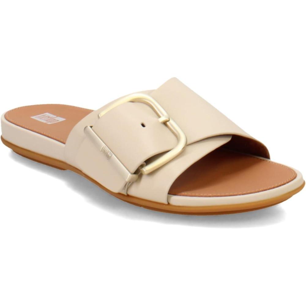 image:imageFitFlop Womens Gracie MaxiBuckle Leather Slides Wedge SandalStone Beige