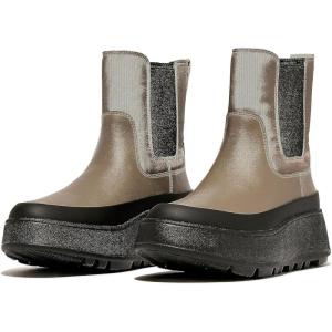 FitFlop F-Mode Water-Resistant Flatform Chelsea Boots for Women – Leather Upper – Microwobbleboard EVA Midsole(Minky Grey)