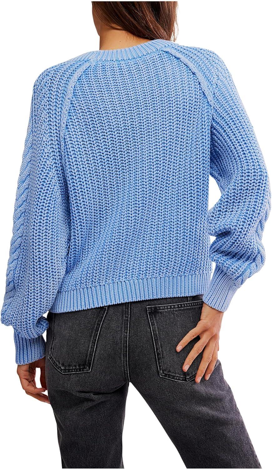 image:imageFree People Womens Frankie Cable Sweater Della Robbia Blue