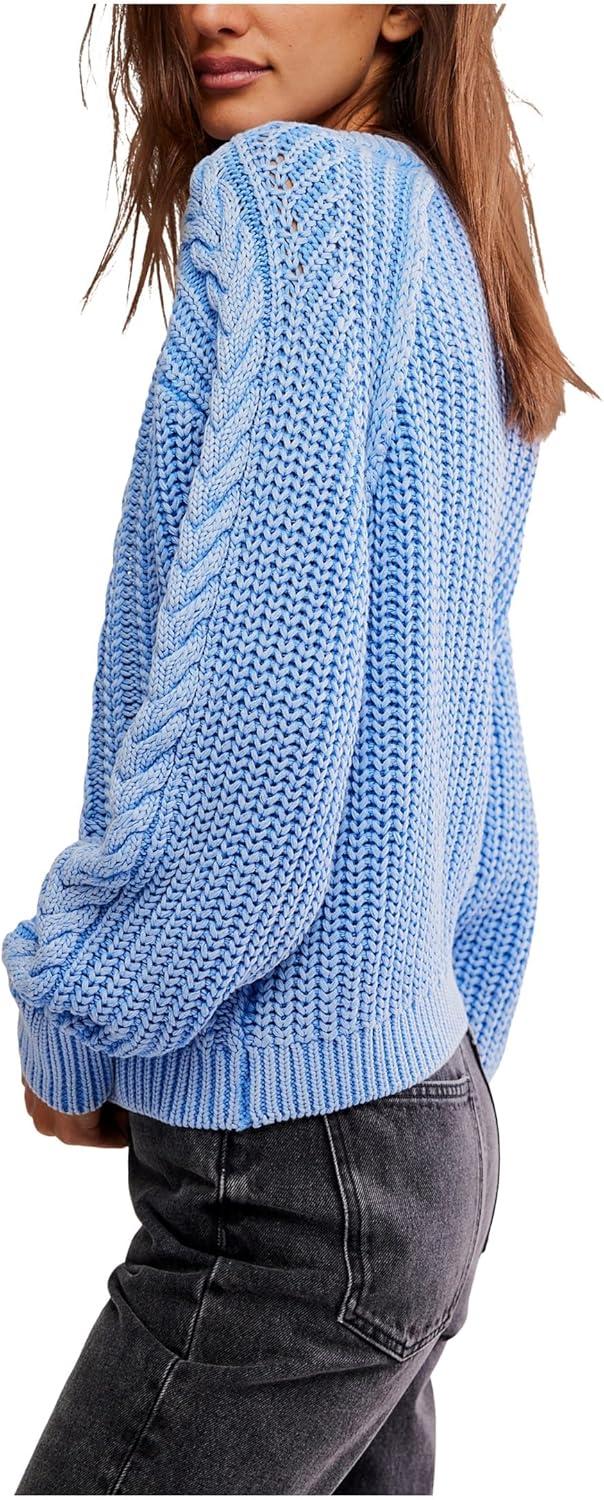 image:imageFree People Womens Frankie Cable Sweater Della Robbia Blue