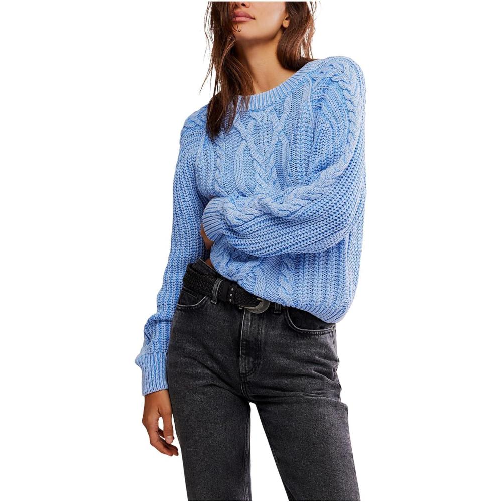 image:imageFree People Womens Frankie Cable Sweater Della Robbia Blue