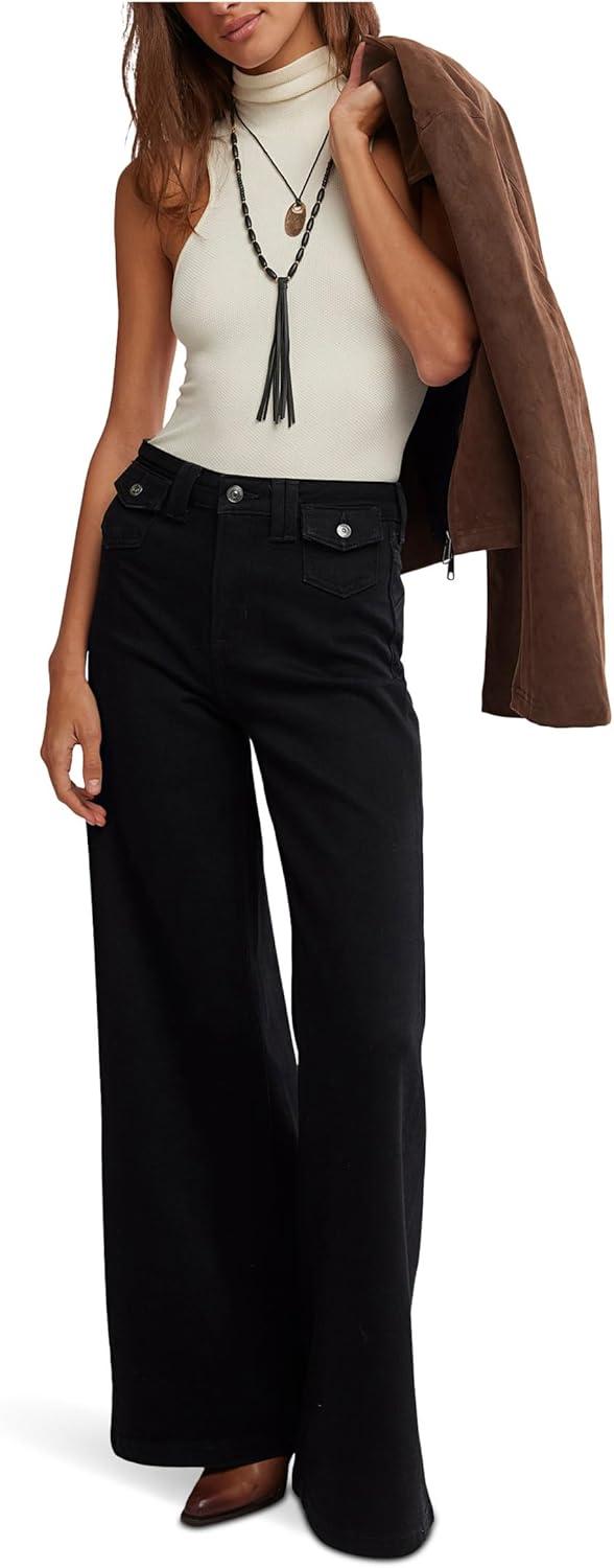 image:imageFree People Womens We The Free Kellee HighRise Palazzo JeansBlack Eyeliner