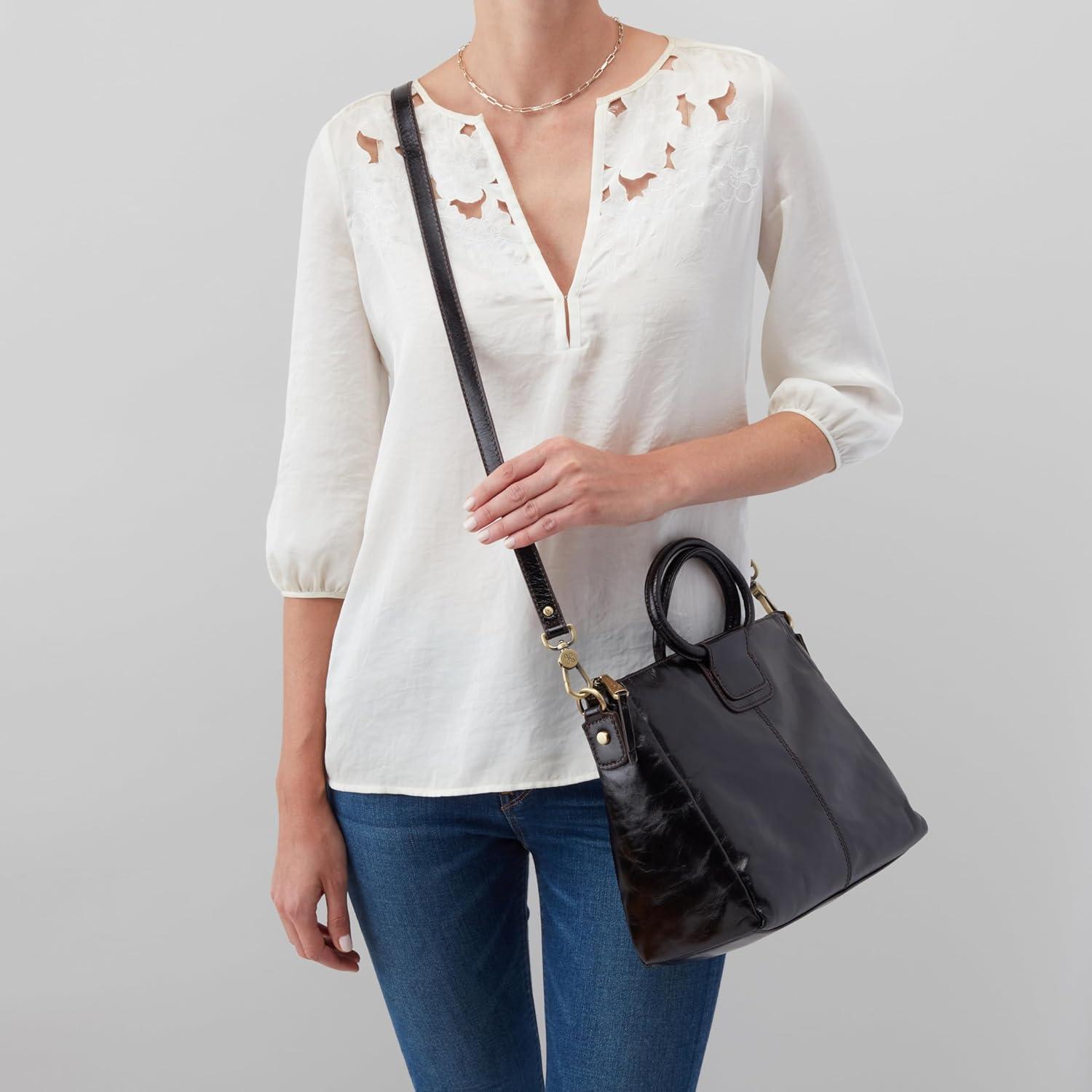 image:imageHOBO Sheila Medium Leather Satchel Crossbody Bag for Women with Top HandleBlack