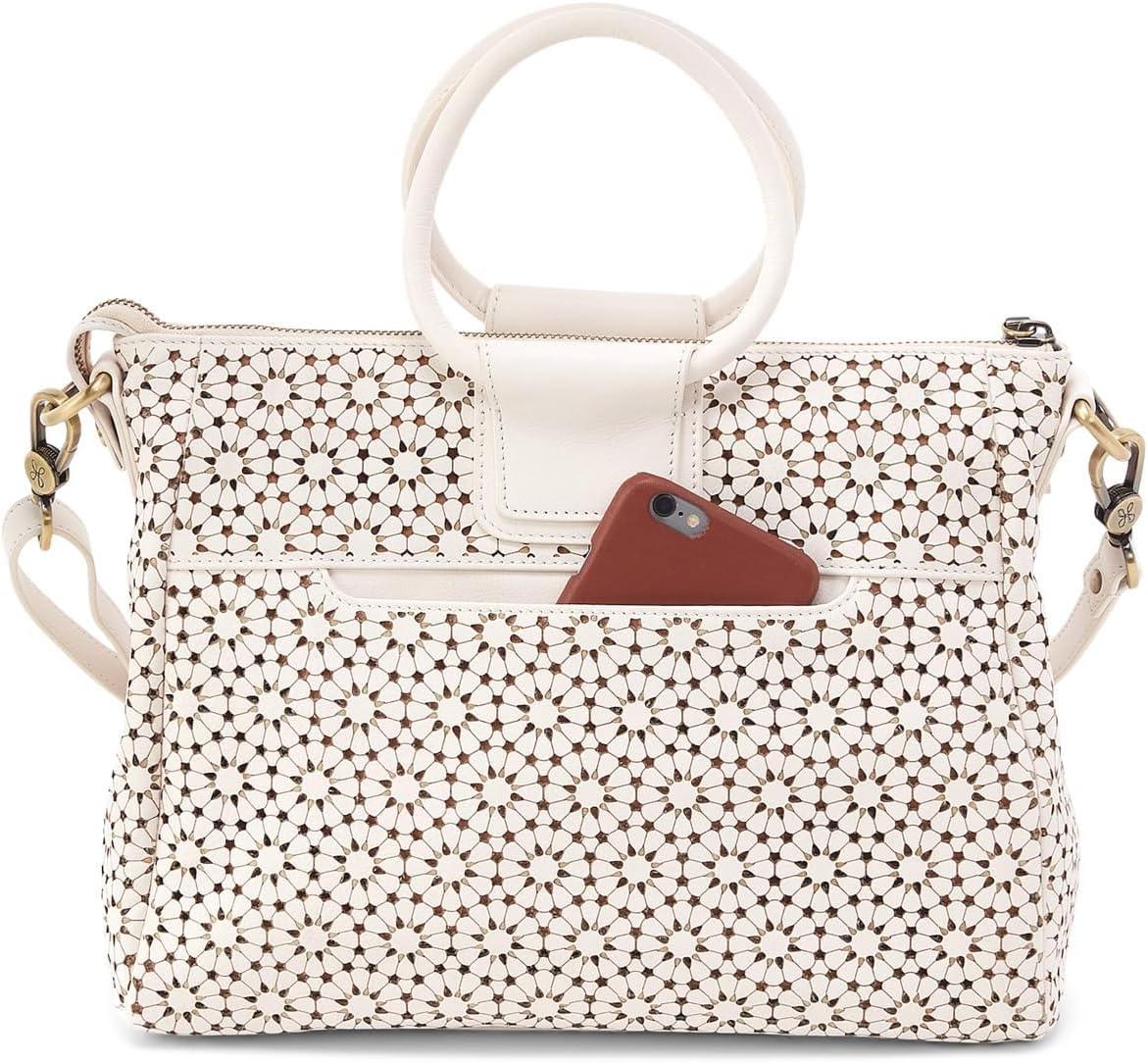 image:imageHOBO Sheila Medium Leather Satchel Crossbody Bag for Women with Top HandleEcru Daisy Perf