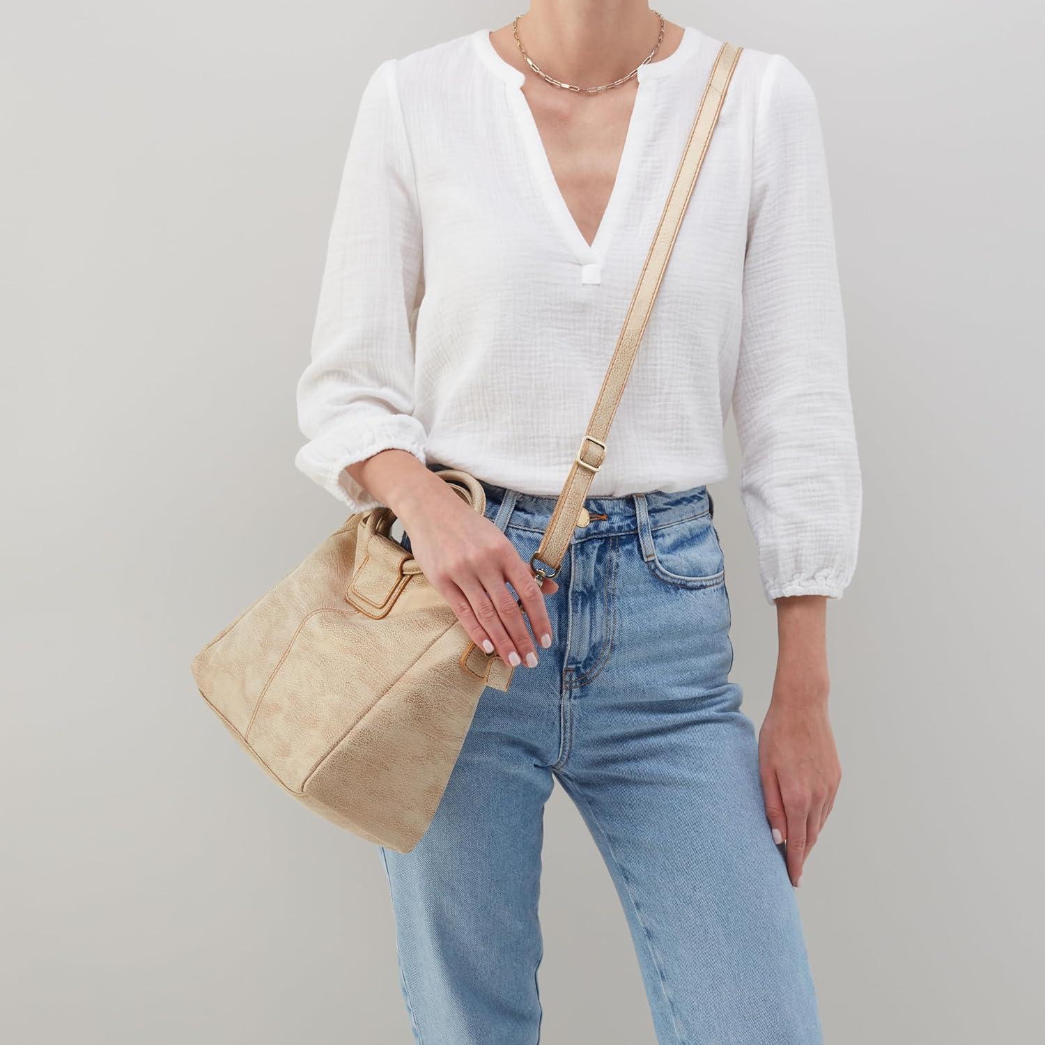 image:imageHOBO Sheila Medium Leather Satchel Crossbody Bag for Women with Top HandleGold Leaf