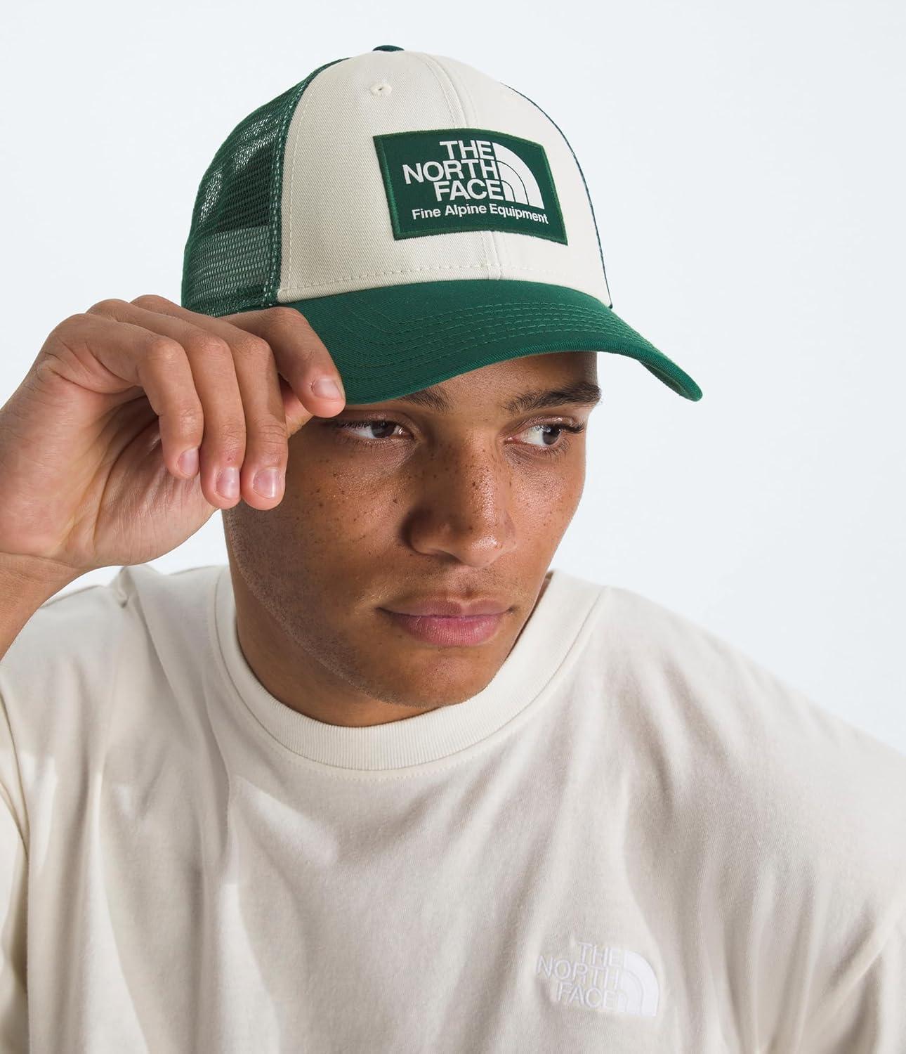 image:imageTHE NORTH FACE Mudder Trucker Baseball Cap Classic Fit Snapback Hat for Men ampamp Women With Flashdry Sweatband BreathableHunter GreenWhite Dune