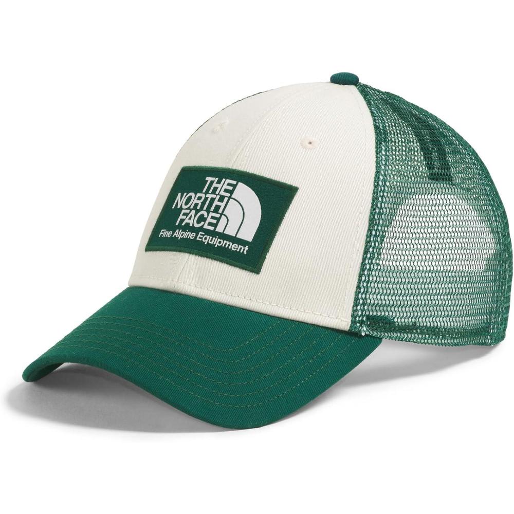 image:imageTHE NORTH FACE Mudder Trucker Baseball Cap Classic Fit Snapback Hat for Men ampamp Women With Flashdry Sweatband BreathableHunter GreenWhite Dune